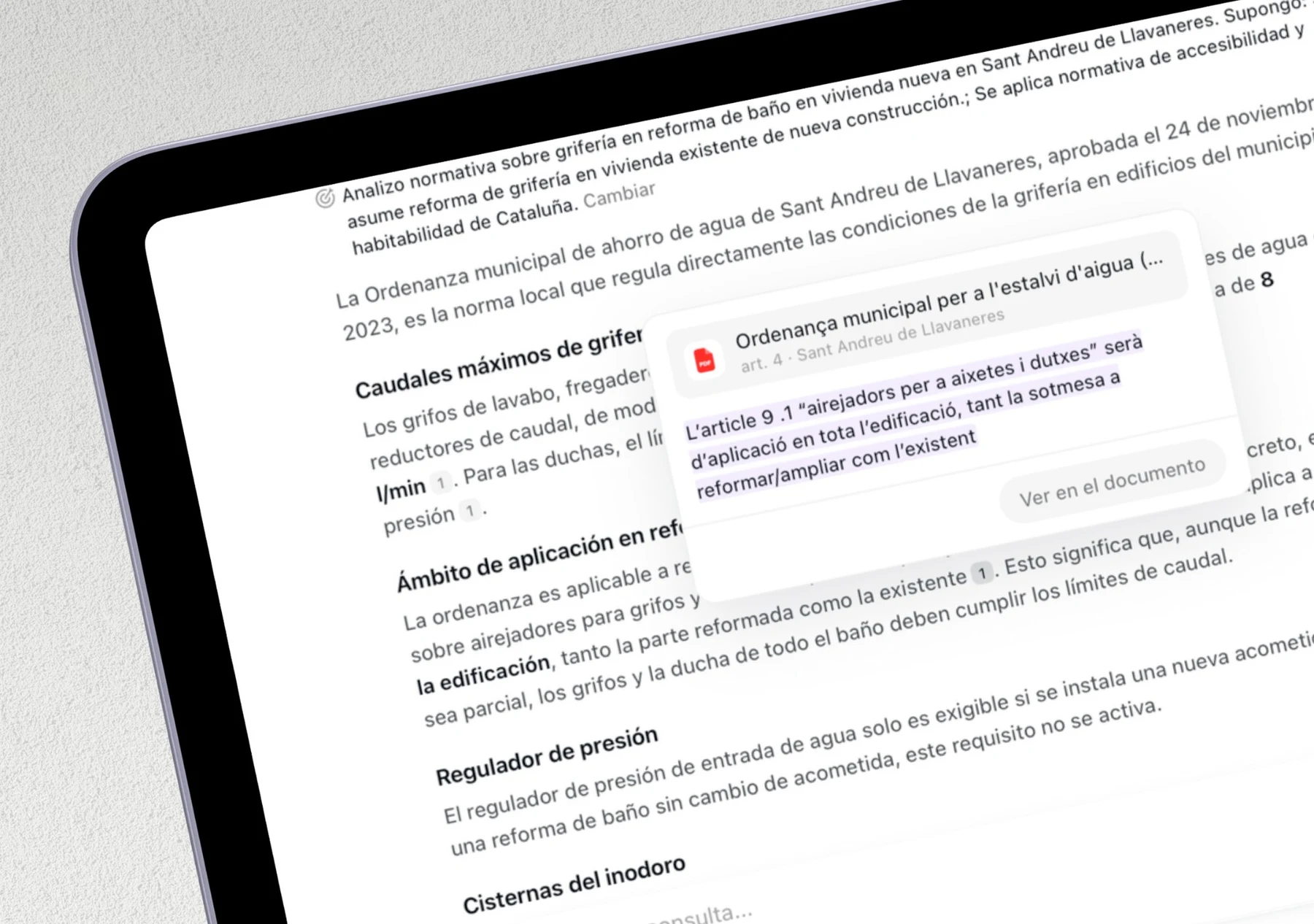 La respuesta con su cita: documento, artículo y página