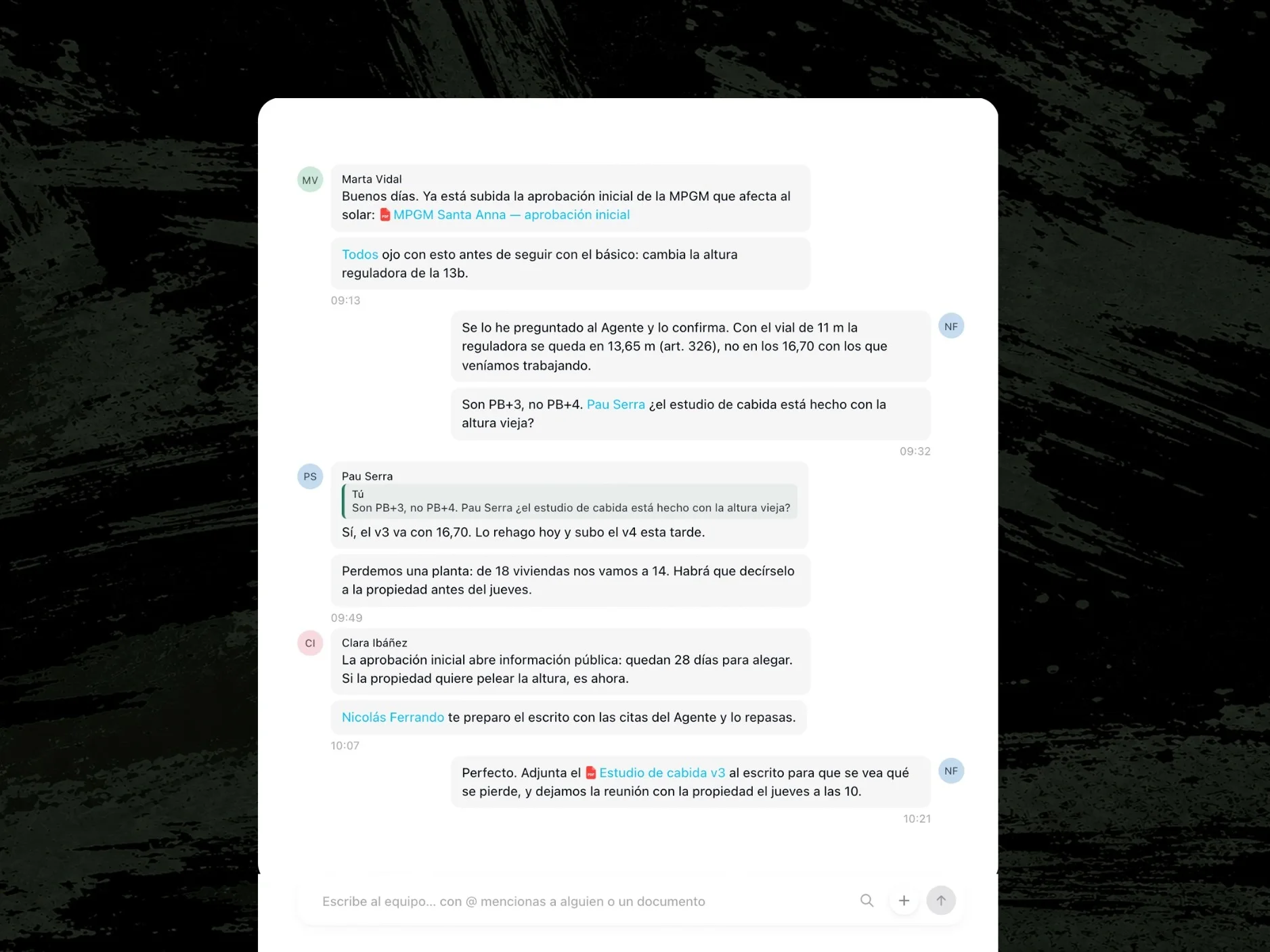 Conversación del equipo sobre una modificación de planeamiento